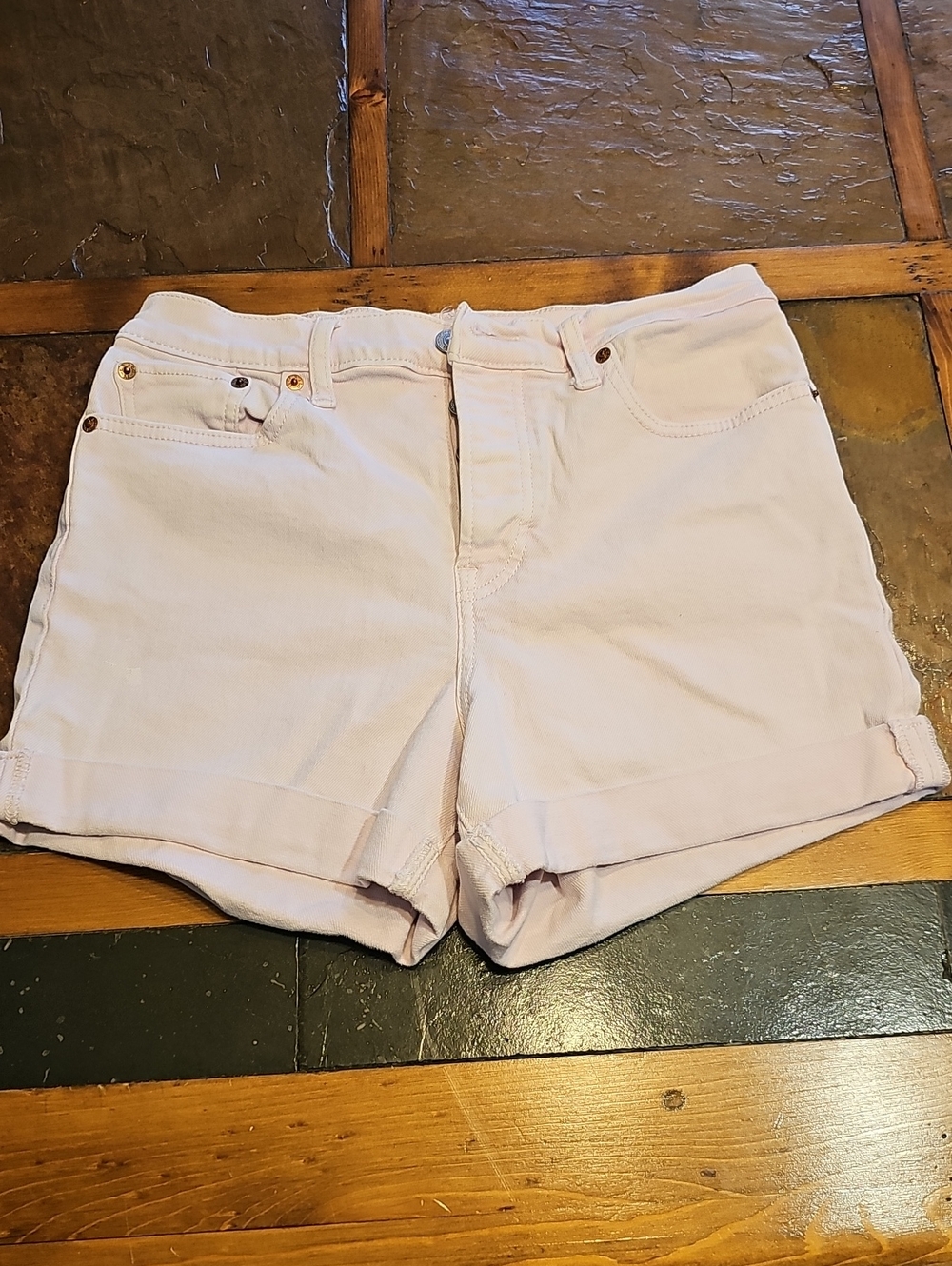 Women’s Pastel Pink Denim Roll-Cuff Shorts